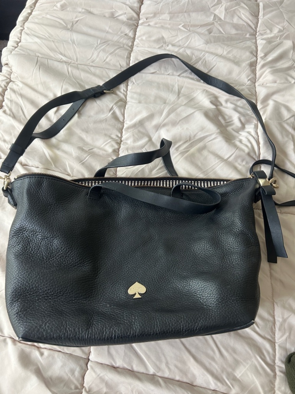 kate spade Black Pebbled Leather Shoulder Bag with Gold Spade Accent